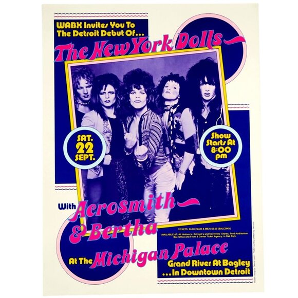 New York Dolls Aerosmith 1973 Dennis Loren Poster, '90s Reprint, Michigan Palace - Picture 1 of 2